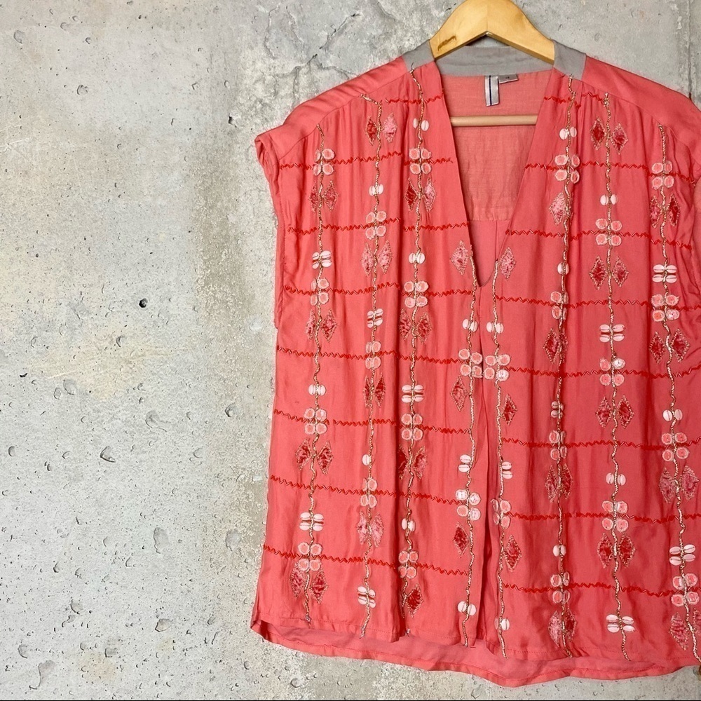 Anthro bl^nk London coral Moroccan boxy shirt